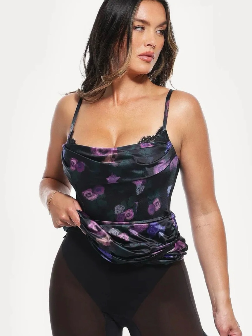 Shapewear Lace Trim Sculpting Floral Midi Dress with Built-In Shapewear size S - Picture 3 of 7